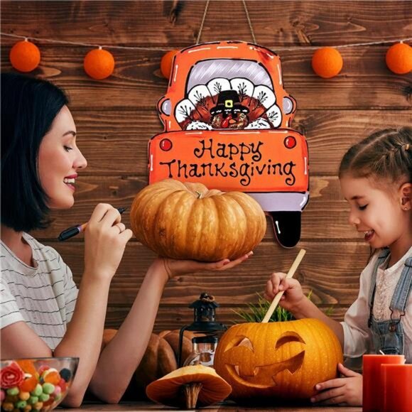 Happy Thanksgiving Decor Thanksgiving Turkey Door Sign Wooden Turkey Door - Picture 5 of 8